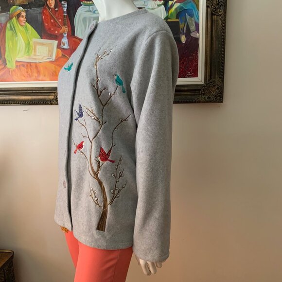 Vintage Embroidered Women's Gray Long Sleeves Button Up Cardigan - Picture 4 of 8